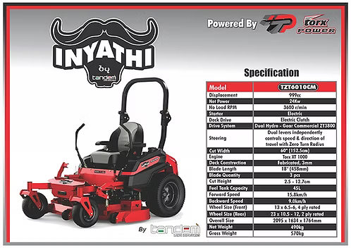 INYATHI Zero Turn 60 Inch Deck With A 999cc Engine | TZT6010CM