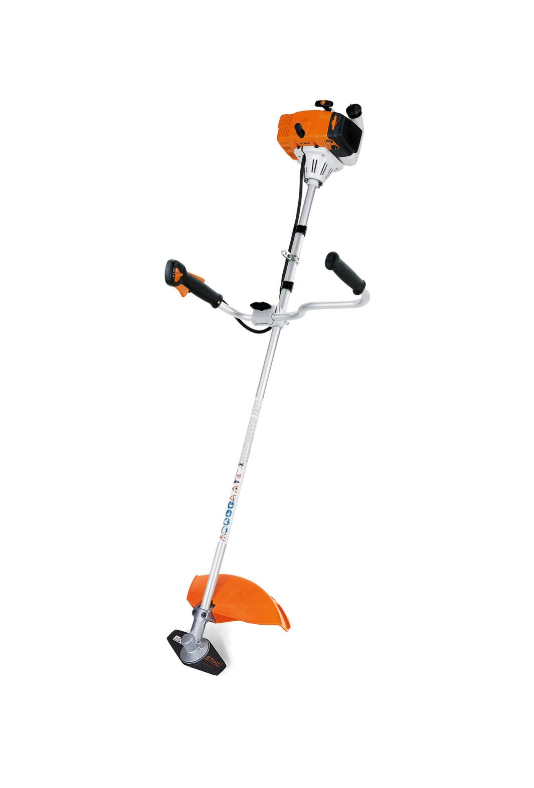FS120 petrol brushcutter for sale with orange engine and ergonomic dual handles for efficient cutting