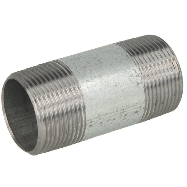 Galvanized barrel nipple 65mm metal pipe fitting with threaded ends for secure connections