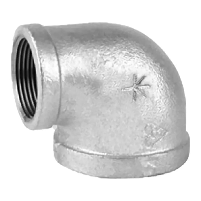 Galvanized reducing elbow 50x40mm pipe fitting with threaded ends for plumbing connections