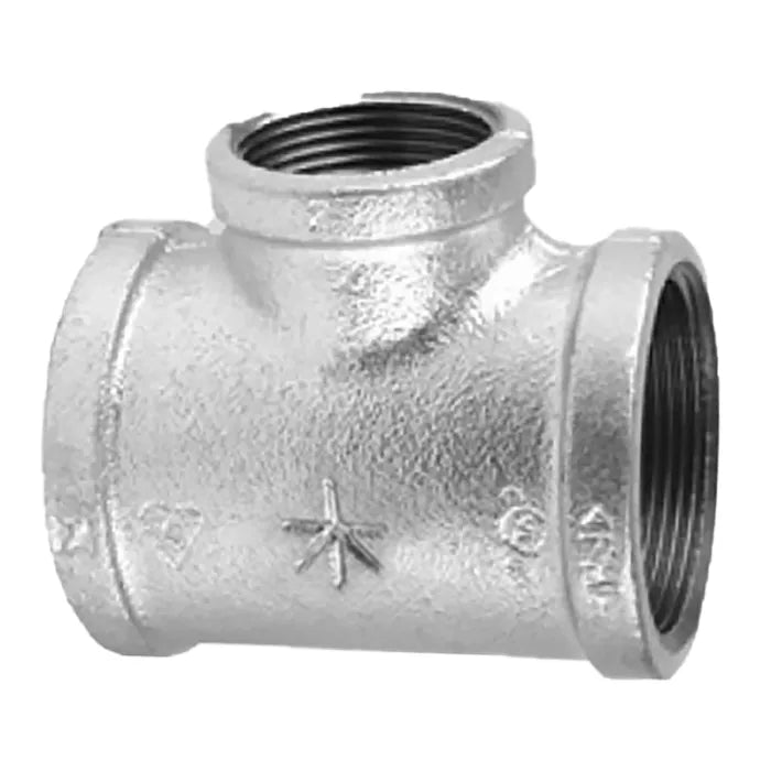 Galvanized reducing tee 25x15mm pipe fitting with threaded connections for plumbing