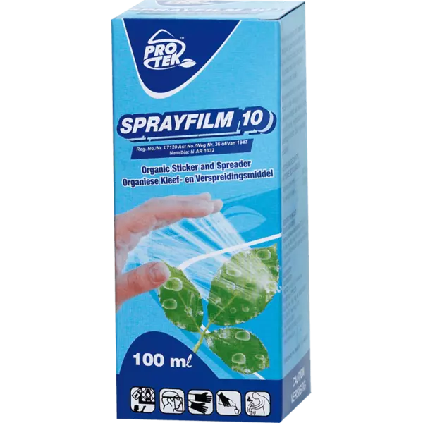 SPRAYFILM 100ML plant protection organic sticker and spreader with hand spraying green leaves