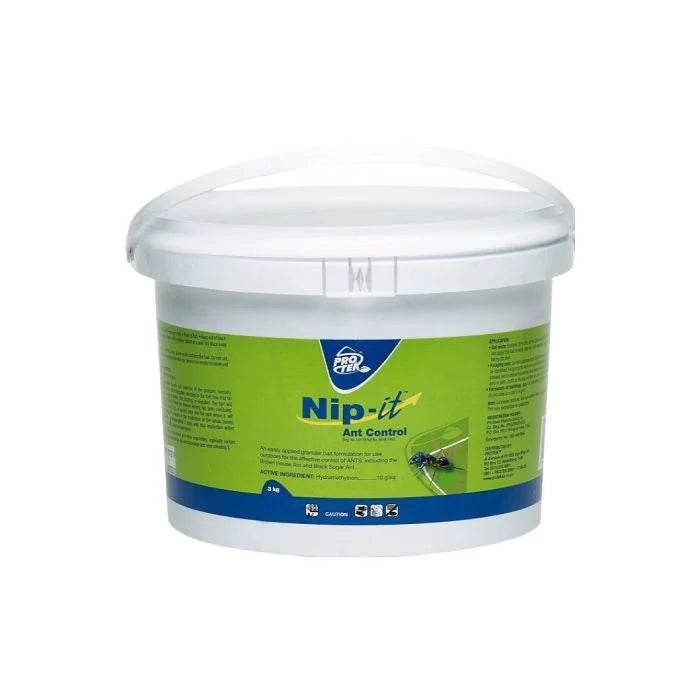 Nip-ant control 3kg container of ant killer powder 3kg with green and blue label
