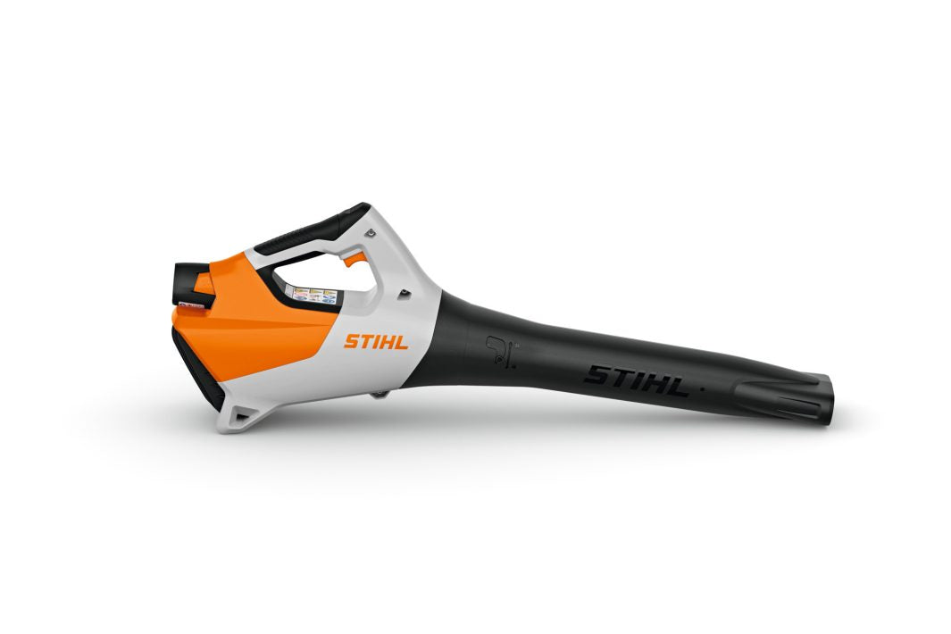 STIHL BGA30 cordless blower in orange and white with black blower tube for outdoor cleaning