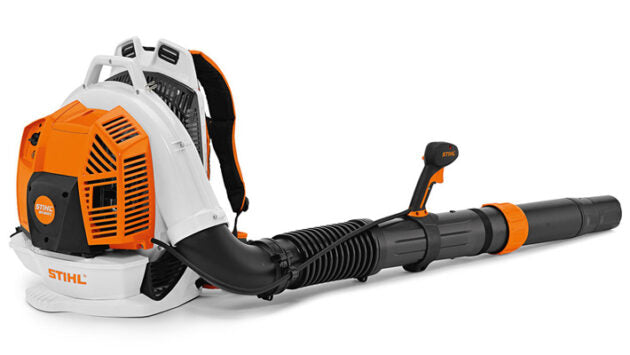 STIHL BR800 backpack blower with ergonomic straps and powerful orange engine for yard cleaning