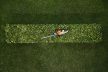 STIHL HSA30 hedge trimmer cutting green hedge with ergonomic handle in outdoor garden