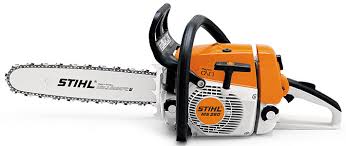 Stihl MS260 chainsaw for sale with durable orange and white body and sharp cutting blade
