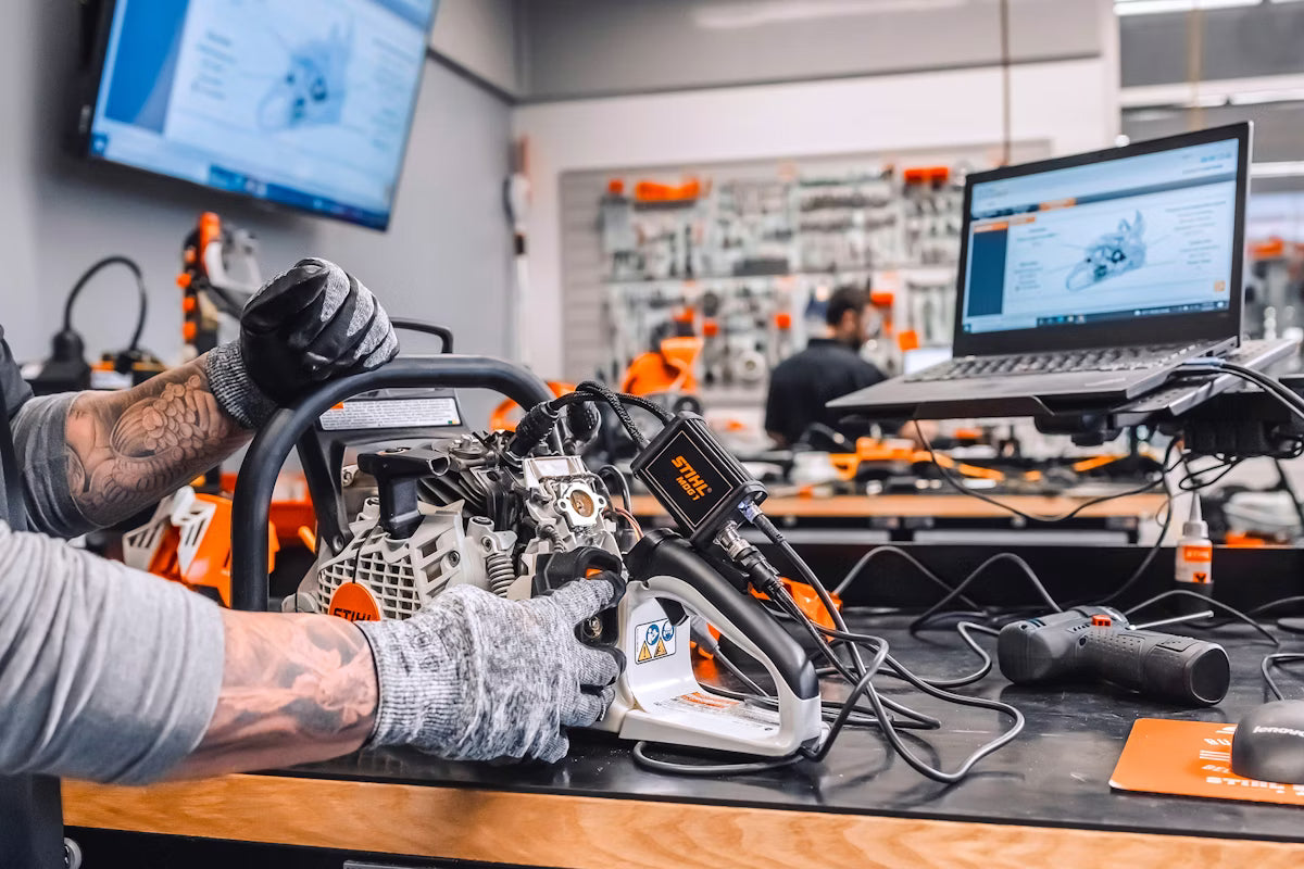 STIHL logo on orange background to buy STIHL spares online for equipment model identification and parts
