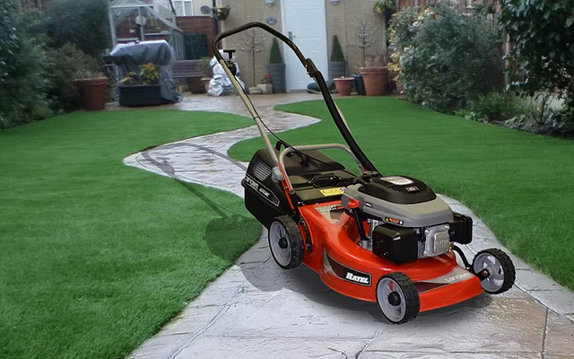 Red and black gas-powered lawnmower with rear bag attachment for efficient lawn care lawnmowers for sale