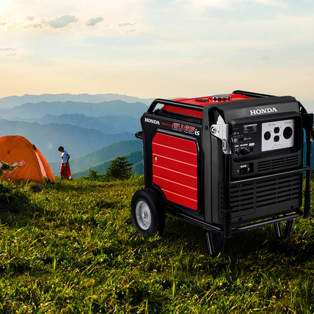 Honda EZ6500CXS portable generator on wheels with control panel in black and red for portable generators for sale
