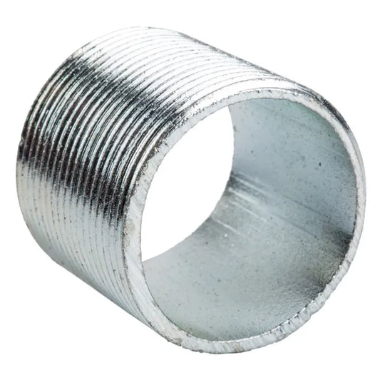 Close-up of a 25mm steel nipple fitting with threaded exterior for pipe connections