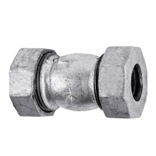 32mm galvanized coupling with hexagonal nuts made of galvanized metal for durable pipe connections