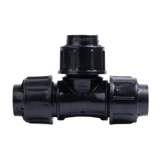Jenfit 32mm Compression Tee Fitting for HDPE Poly Pipe – 16 Bar