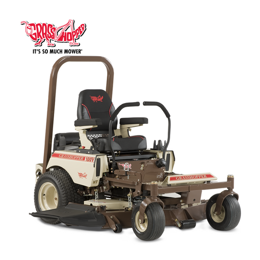 Grasshopper 127 zero turn mower in beige and brown with 52 inch cutting deck and comfortable seat