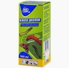 KNOX WORM 100ML insecticide box with images of various insect larvae on green packaging