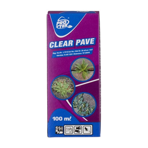 Clear Pave weed killer 100ml box by Pro Tek for effective weed control on pavements