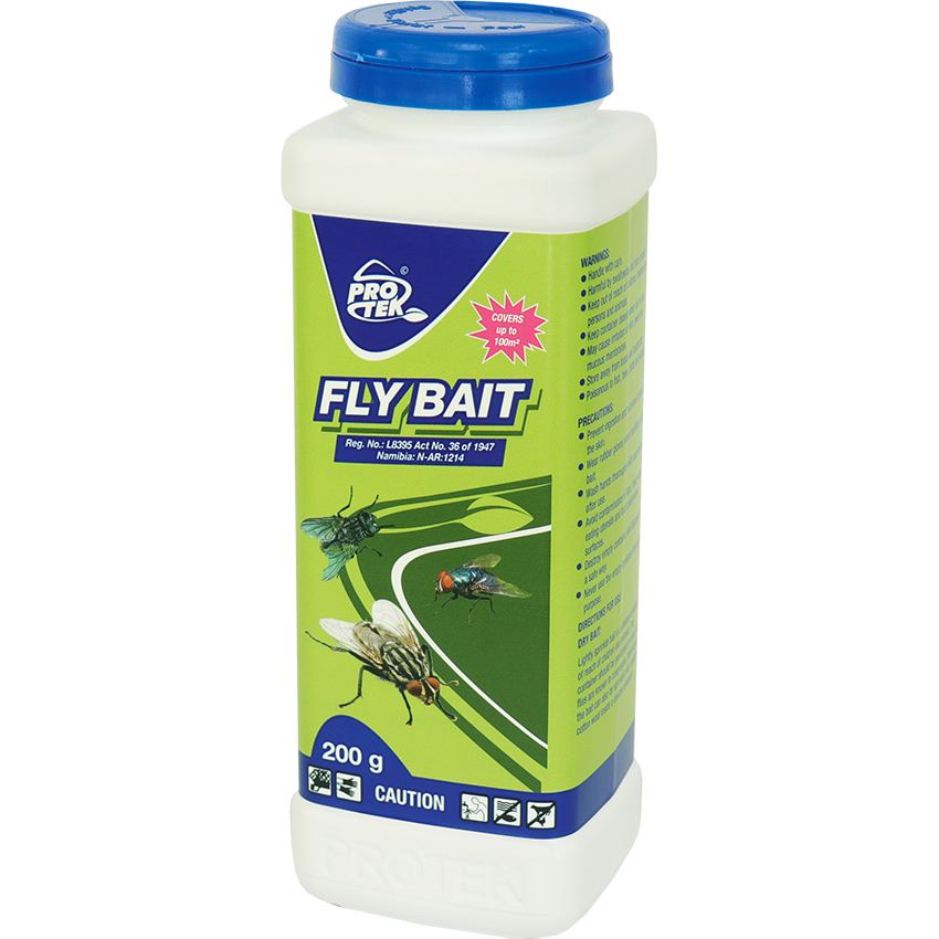 Pro Tek Fly Bait container with 200g fly bait powder for effective fly control