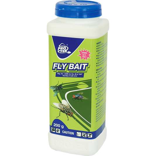 Pro Tek Fly Bait container with 200g fly bait powder for effective fly control