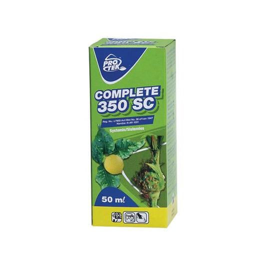 Protek Complete 350 SC 50ml systemic plant treatment in green and yellow packaging