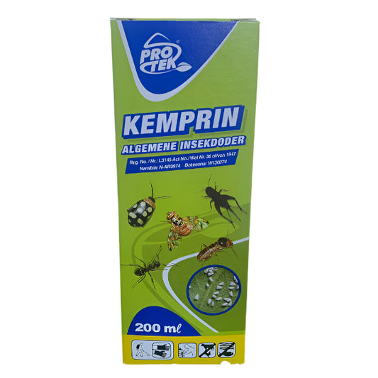 Kemprin 200ml insecticide in green packaging with images of insects and usage instructions