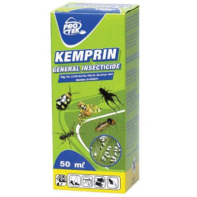 Kemprin insecticide 50ml green box with images of insects for general pest control