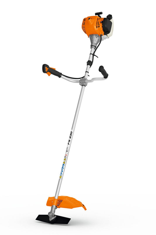 STIHL FS230 brushcutter for sale with orange petrol engine and ergonomic handles