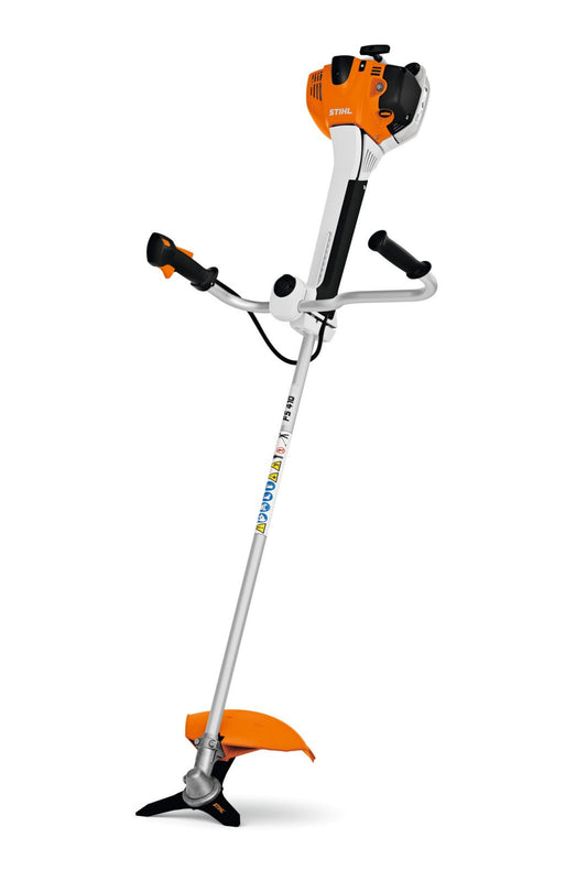 STIHL FS410 heavy duty brushcutter with orange engine and dual handle for landscaping tasks