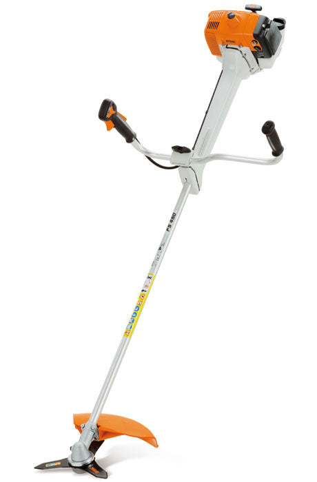 STIHL FS460 heavy duty brushcutter with orange engine cover and dual handle grips for landscaping
