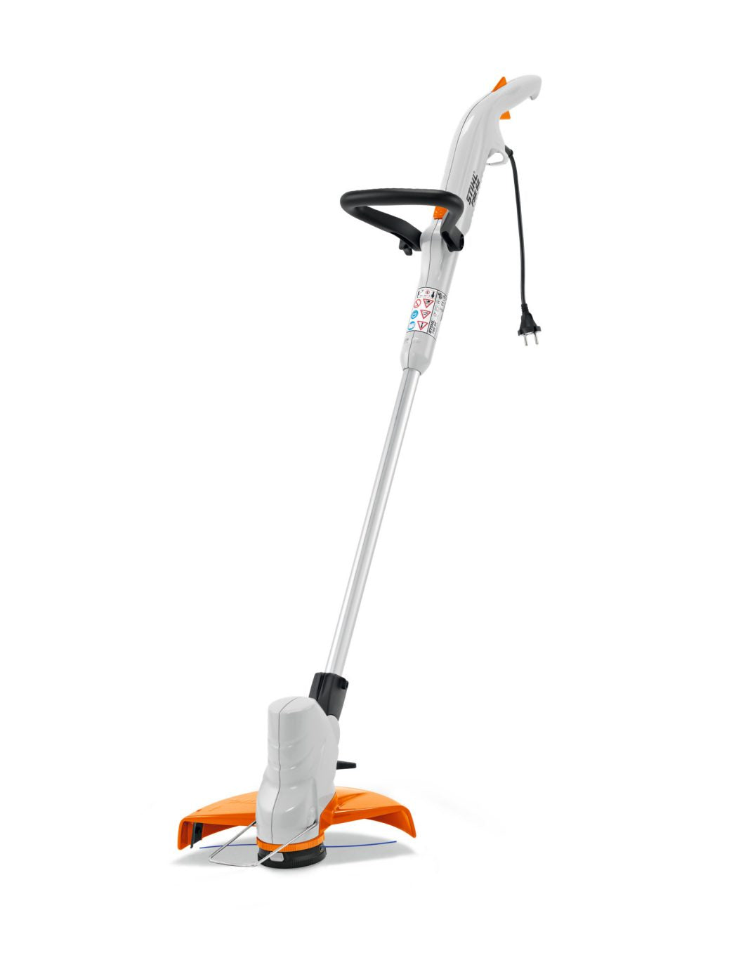 STIHL FSE52 electric trimmer with ergonomic handle and orange guard for precise grass trimming