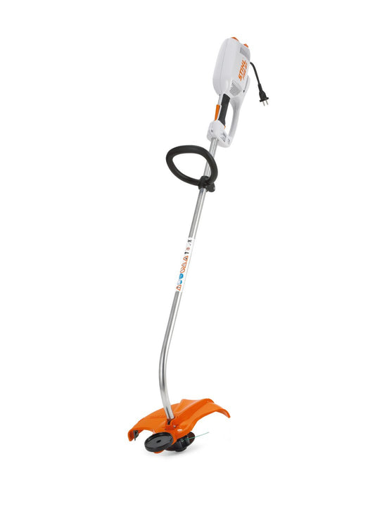STIHL FSE81 electric trimmer with orange and white design and ergonomic handle for garden trimming