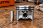 Genuine STIHL MS 382 52 mm piston assembly, part 1119 030 2005, with two rings, piston pin and two circlips