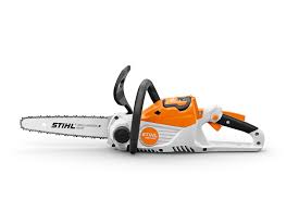 STIHL MSA60C chainsaw for sale showing orange and white cordless design with sharp chain bar