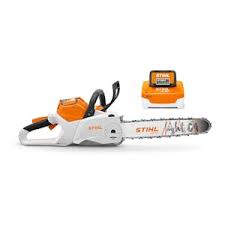 STIHL MSA60C chainsaw for sale with battery and charger in white and orange design
