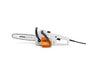 STIHL MSE141 chainsaw with electric power, ergonomic handle, and sharp cutting chain