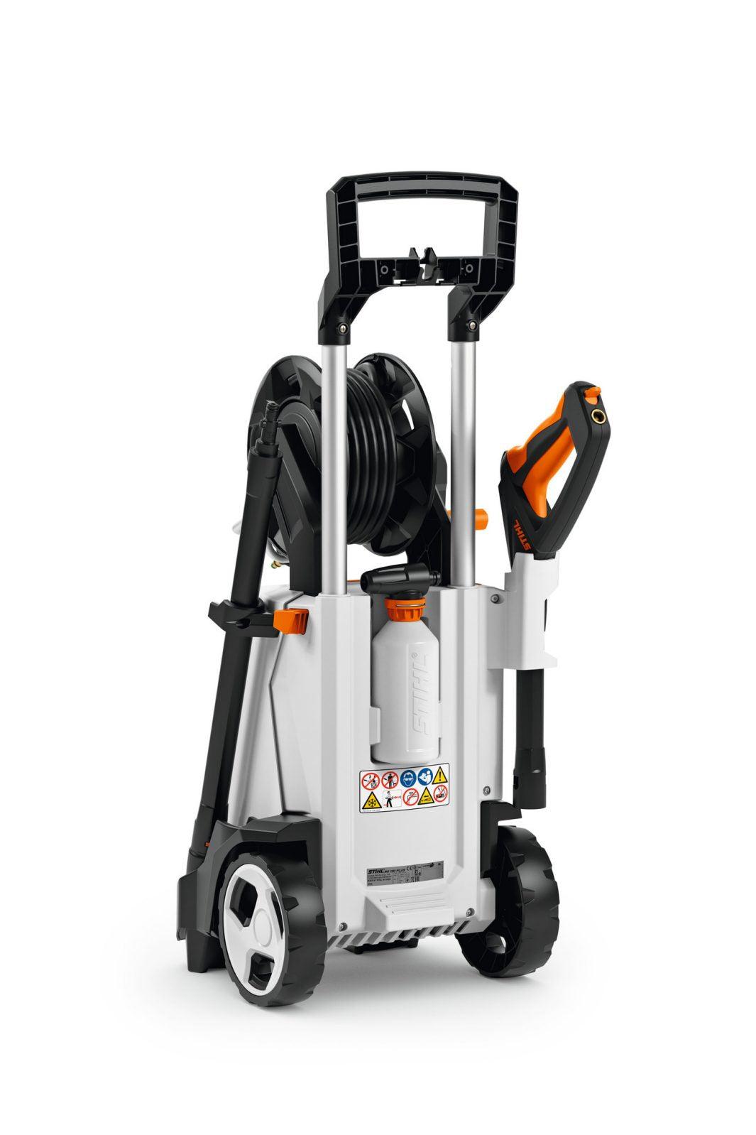 STIHL RE130HP Cleaner high-pressure washer with hose reel and wheeled design for easy mobility