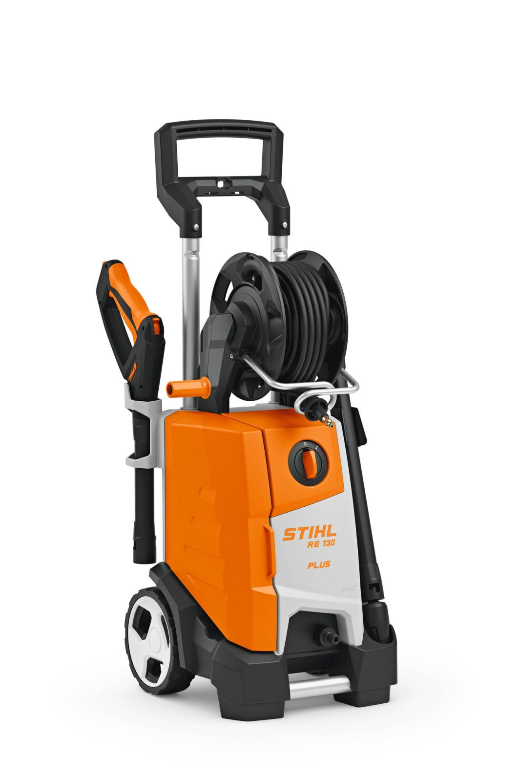 STIHL RE130HP Plus pressure washer with hose reel and ergonomic handle for efficient cleaning