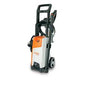 STIHL RE90 pressure washer with compact design, wheels, and built-in hose storage for easy cleaning