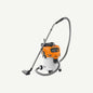 STIHL SE122 vacuum cleaner with orange and white body and flexible hose for efficient cleaning
