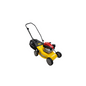 Yellow and red TANDEM PRIMA TORX 100CC lawnmower with black handle and grass catcher