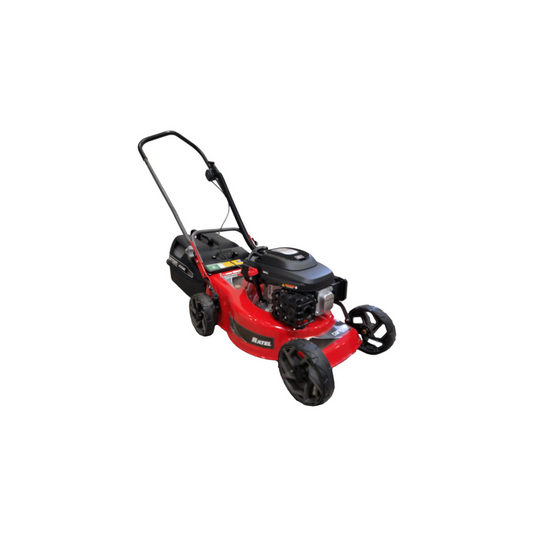 Red Tandem Ratel Torx VX225 lawnmower with black engine and handle for efficient lawn care