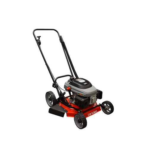 Tandem Utility Torx VX200 lawnmower in red and black with ergonomic handle and sturdy wheels